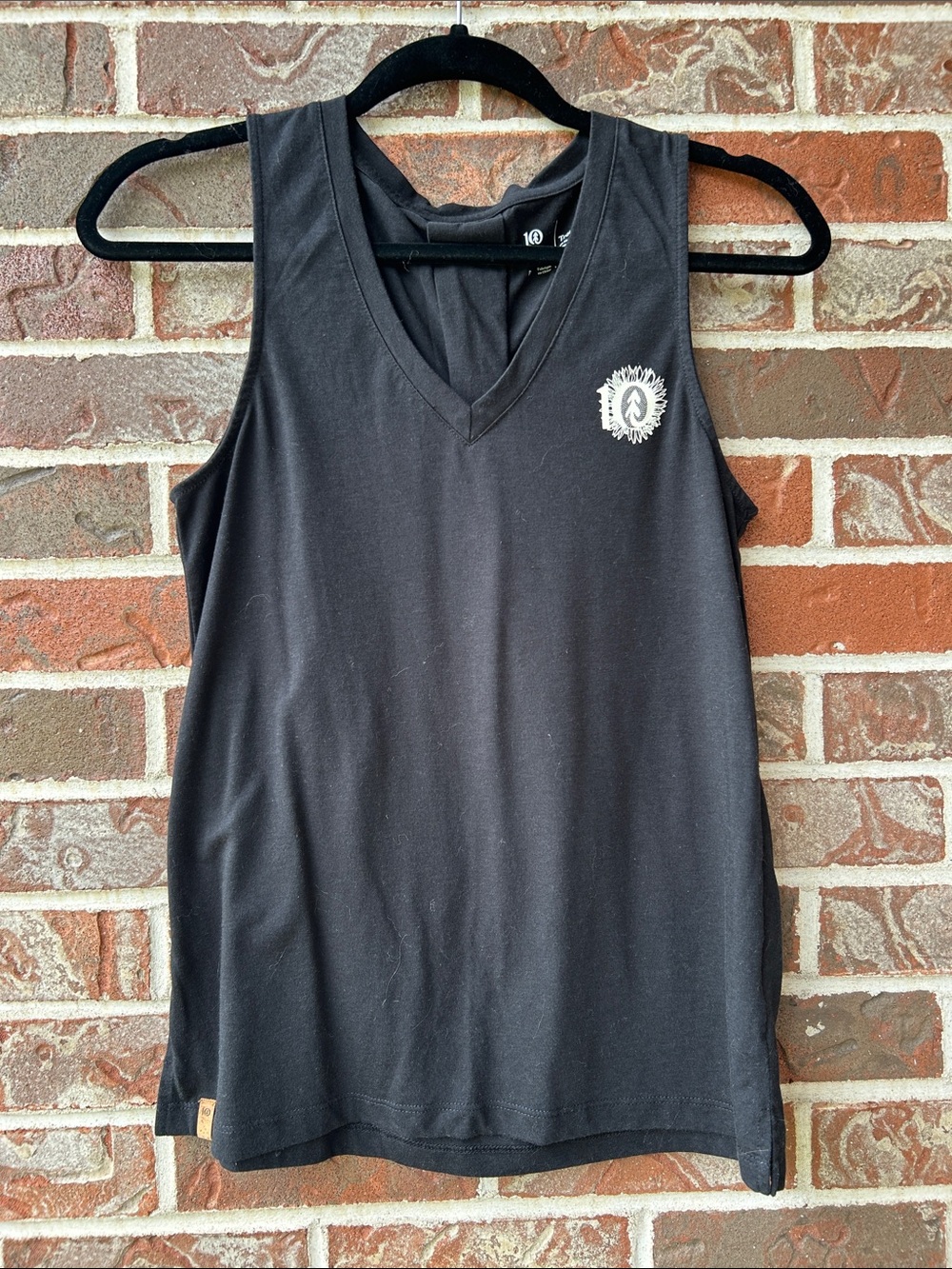 tentree Black V-Neck Tank with Small White Emblem